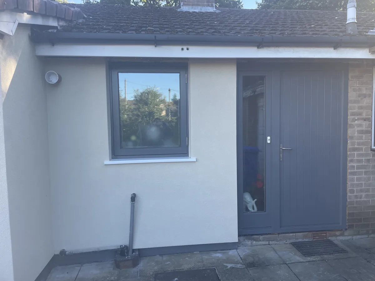 After — new door surround finished in silicone render, S17 Sheffield by P&R Solutions
