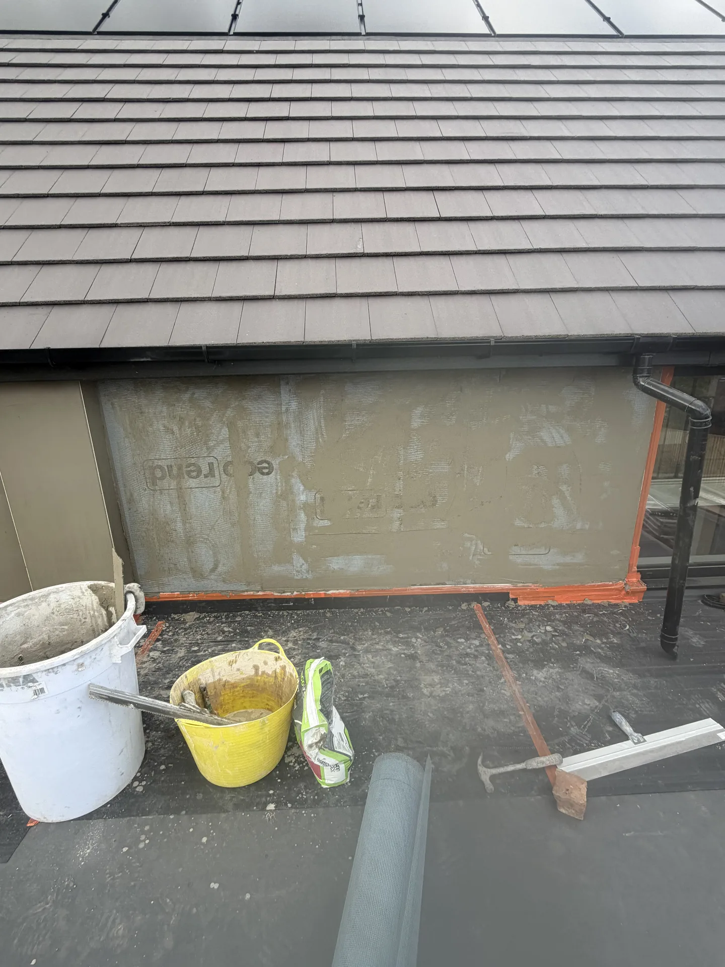 Stage 2f: Base coat mixing setup on flat roof — Sandygate Sheffield by P&R Solutions